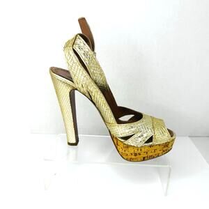Alaïa Gold Snake Embossed Leather Platform High Heel Sandals EU 36.5 Luxury